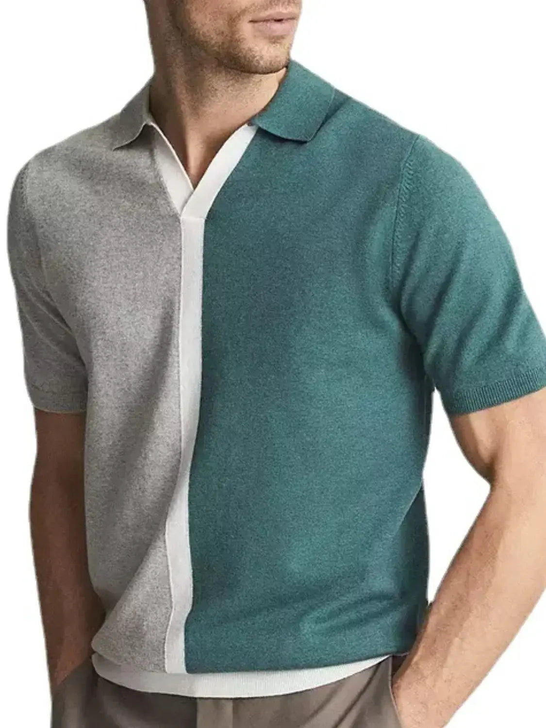 Men's Plus Size Color Block Short Sleeve Polo - Trendsi - Flyclothing LLC