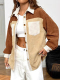 Color Block Collared Neck Long Sleeve Shirt - Trendsi