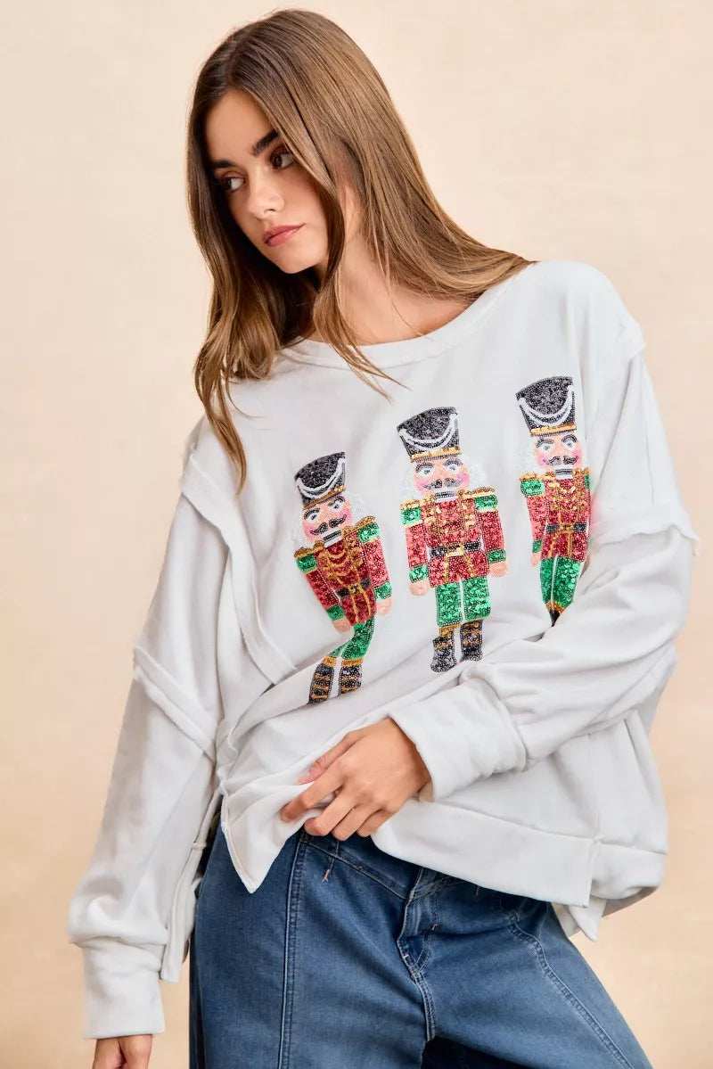 BiBi Christmas Sequin Nutcrackers Embroidery Sweatshirt - Trendsi - Flyclothing LLC