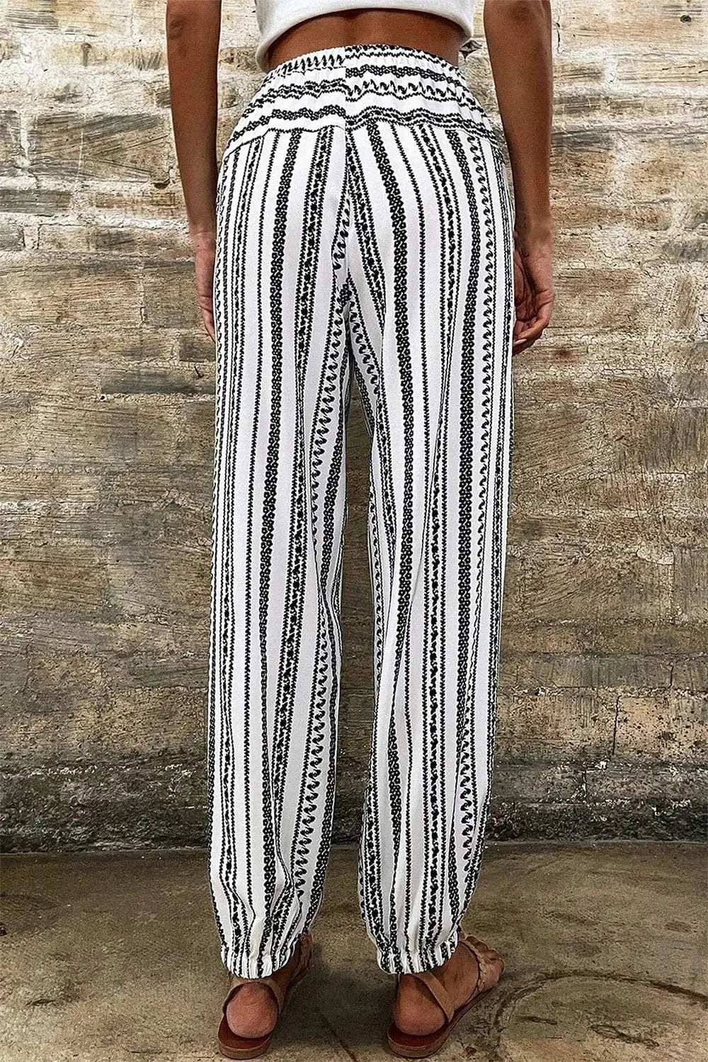 Printed Elastic Waist Pants - Trendsi - Flyclothing LLC