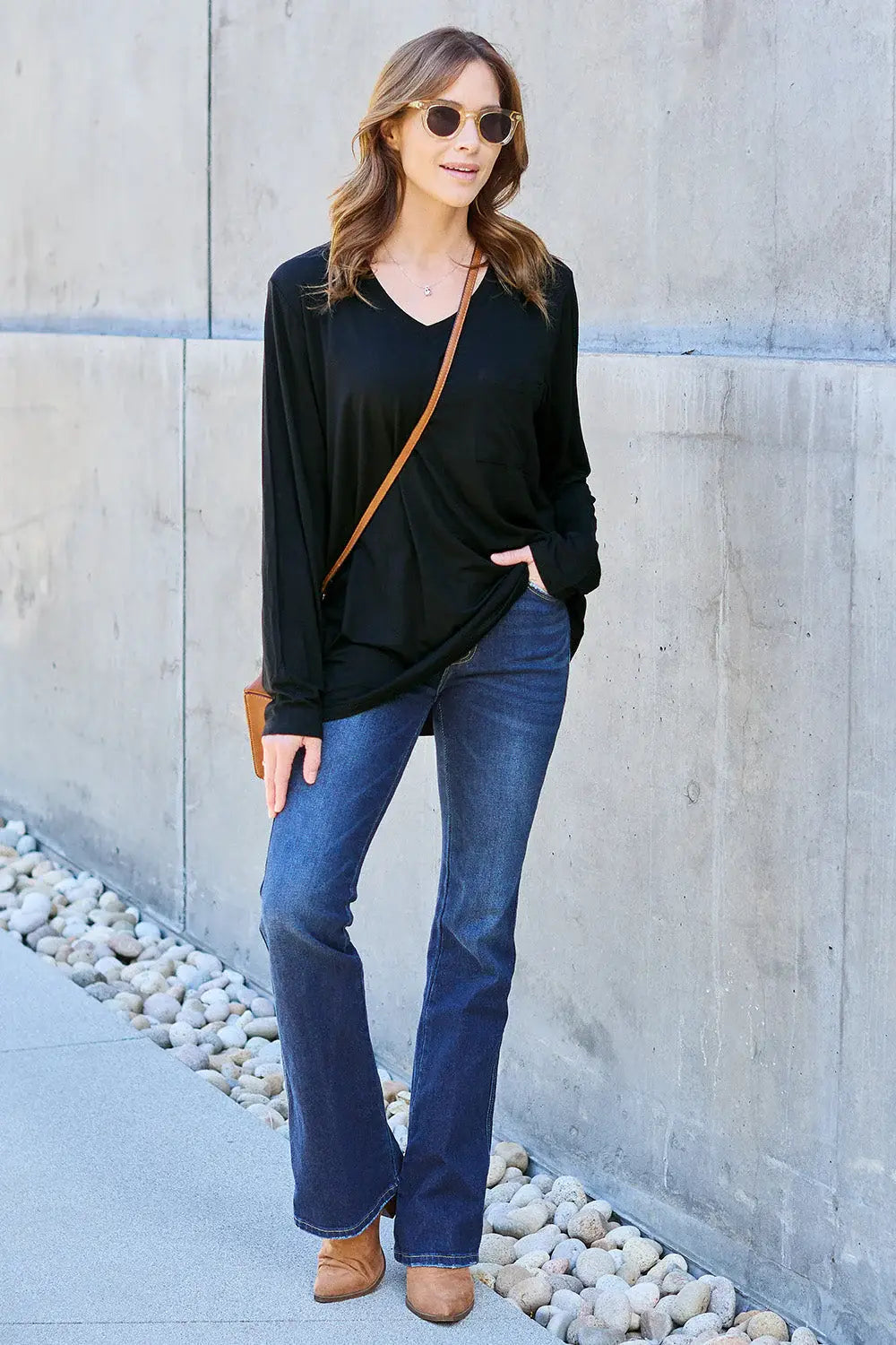 Basic Bae Full Size V-Neck Long Sleeve Top - ShopBasicbae - Flyclothing LLC