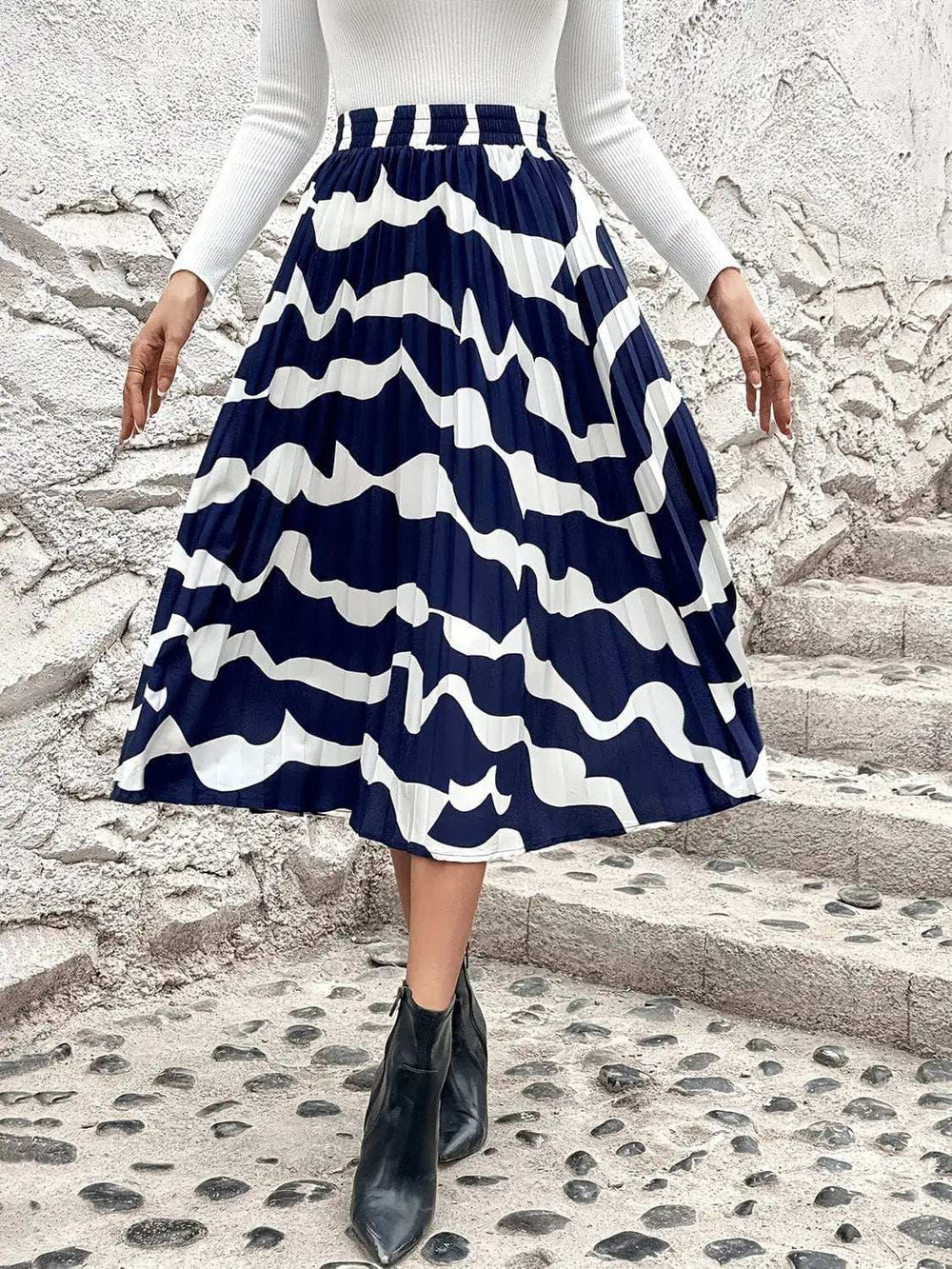 Pleated Printed Elastic Waist Skirt - Trendsi - Flyclothing LLC