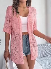 Openwork Open Front Half Sleeve Cardigan - Trendsi
