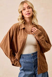 BiBi Corduroy Relaxed Fit Shacket with Back Pleat - Trendsi - Flyclothing LLC