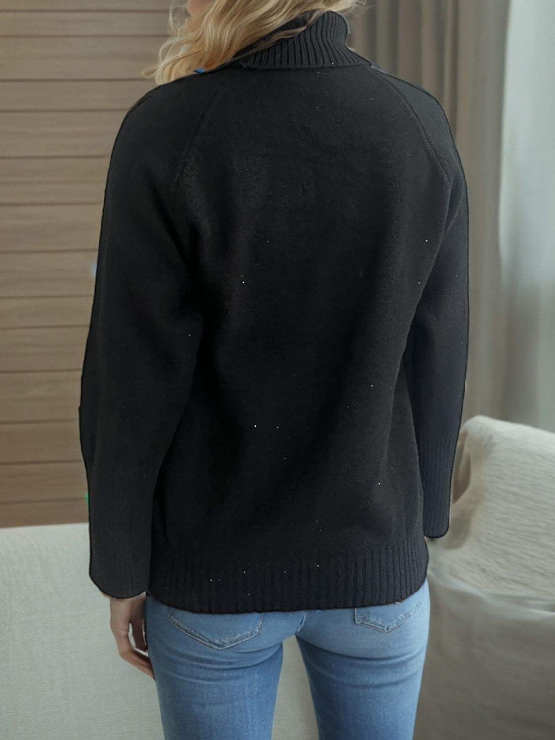 Turtleneck Raglan Sleeve Sweater - Trendsi - Flyclothing LLC