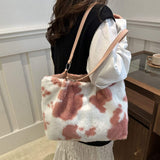 Cow Print Furry Tote Bag - Trendsi - Flyclothing LLC