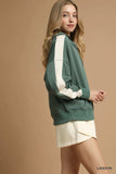 Umgee Contrast Long Sleeve Sweatshirt with Collar - Trendsi - Flyclothing LLC