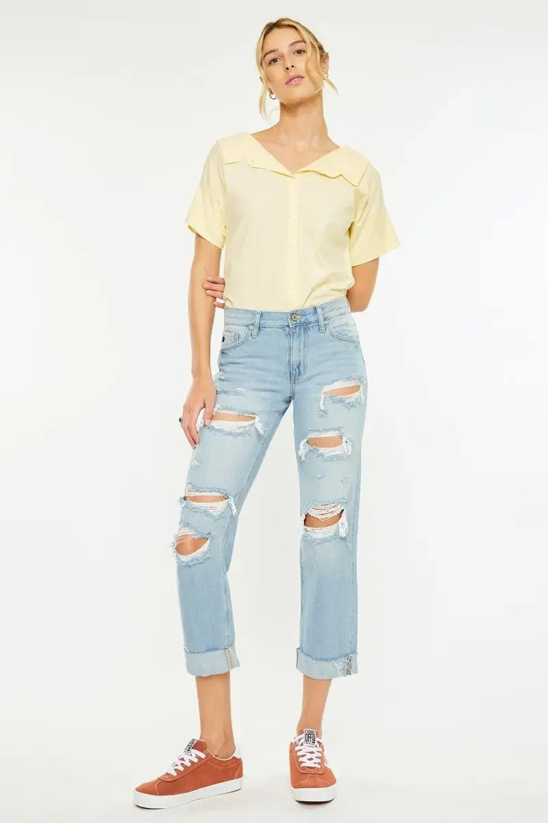 Kancan Mid Rise Distressed Boyfriend Jeans - Trendsi - Flyclothing LLC