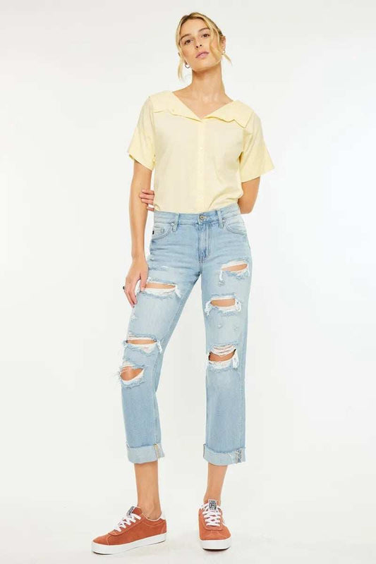 Kancan Mid Rise Distressed Boyfriend Jeans - Trendsi - Flyclothing LLC