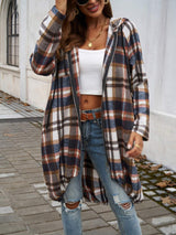 Plaid Zip Up Hooded Coat - Trendsi - Flyclothing LLC