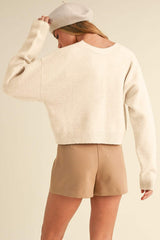 Bowknot Front V Neck Long Sleeve Cardigan - Trendsi - Flyclothing LLC