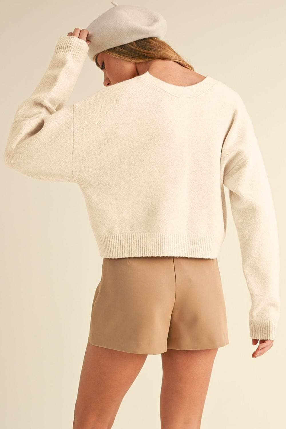 Bowknot Front V Neck Long Sleeve Cardigan - Trendsi - Flyclothing LLC