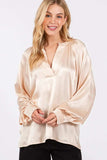 SAGE + FIG Notched Long Sleeve Blouse - Trendsi - Flyclothing LLC