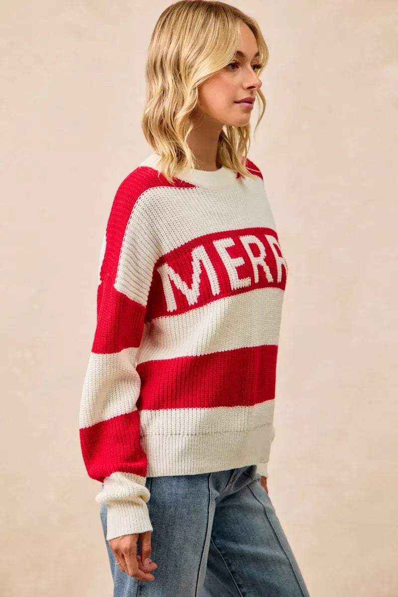 BiBi Christmas Merry Lettering Sweater - Trendsi - Flyclothing LLC