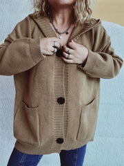 Dropped Shoulder Long Sleeve Hooded Cardigan - Trendsi