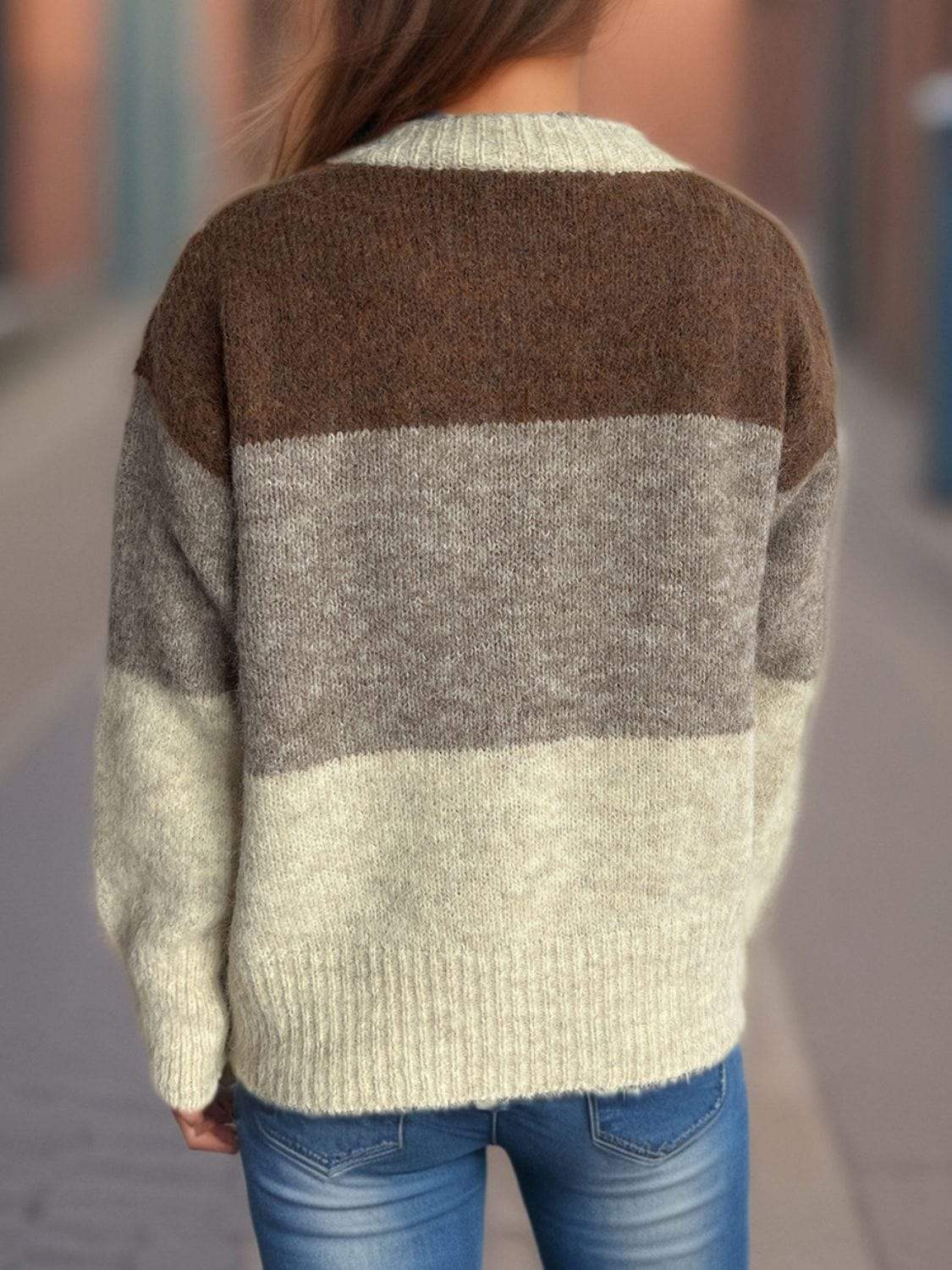 Color Block Round Neck Button Up Cardigan - Trendsi - Flyclothing LLC