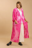 Umgee Full Size Floral Lace Open Front Long Kimono with Waist Tie Plus Size - Trendsi