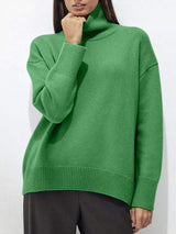Turtleneck Drop Shoulder Long Sleeve Sweater - Trendsi - Flyclothing LLC