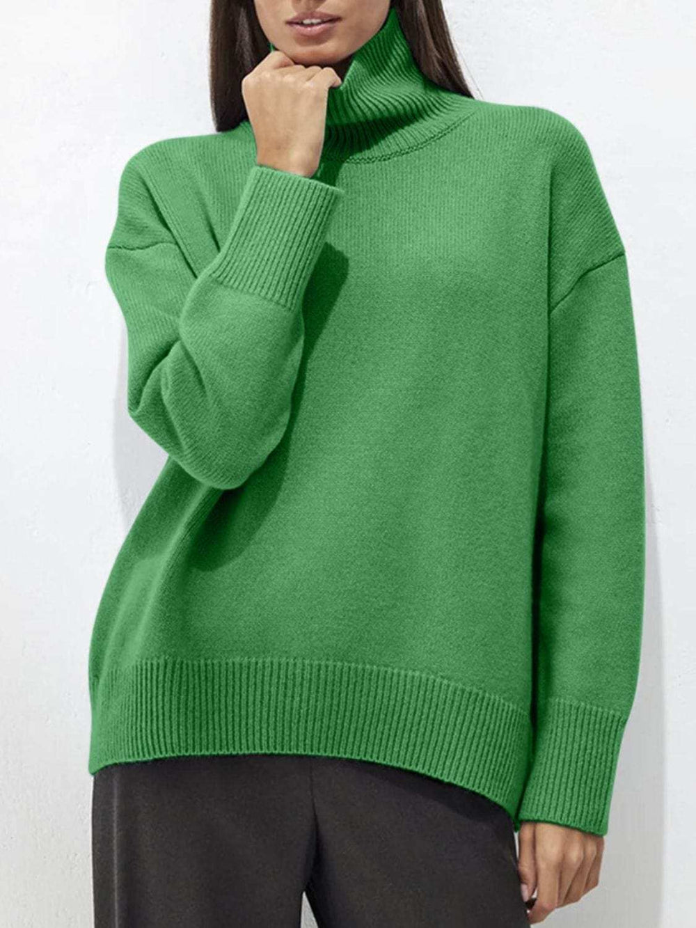 Turtleneck Drop Shoulder Long Sleeve Sweater - Trendsi - Flyclothing LLC