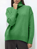 Turtleneck Drop Shoulder Long Sleeve Sweater - Trendsi - Flyclothing LLC