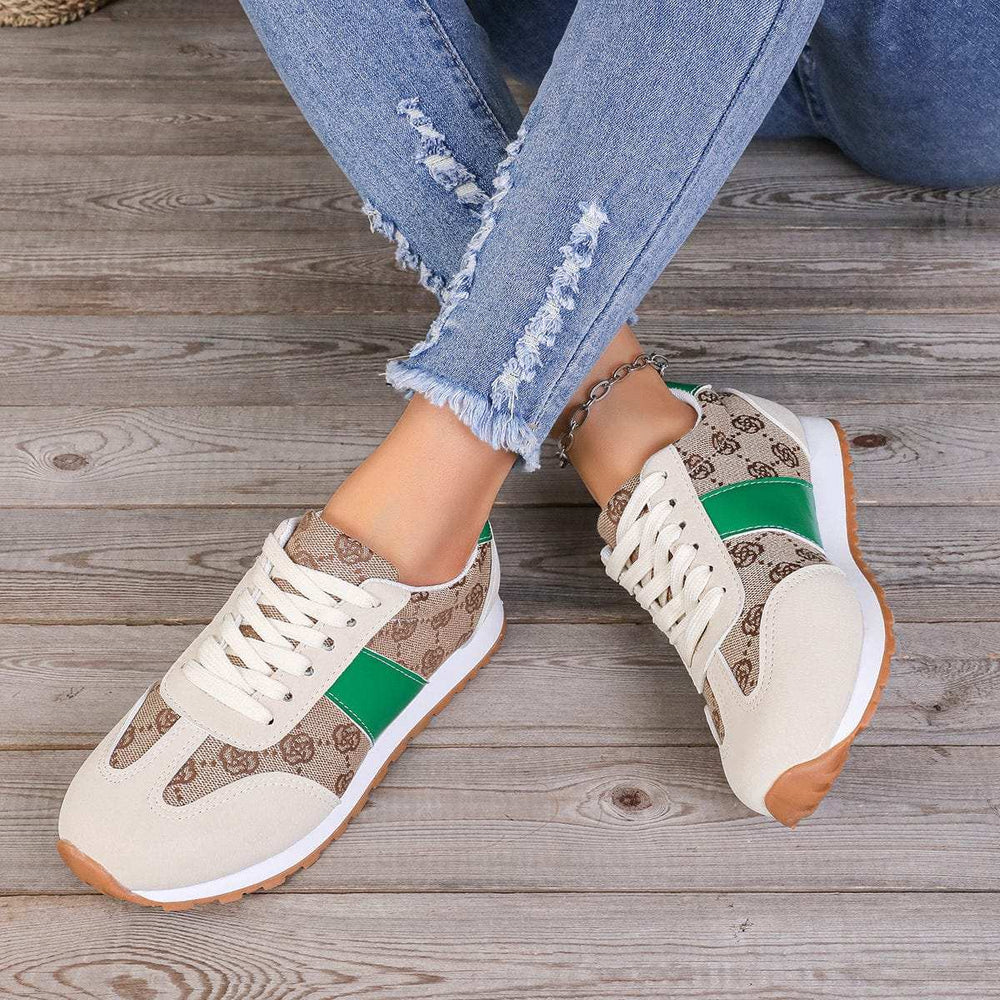 Contrast Round Toe Flat Sneakers - Trendsi - Flyclothing LLC