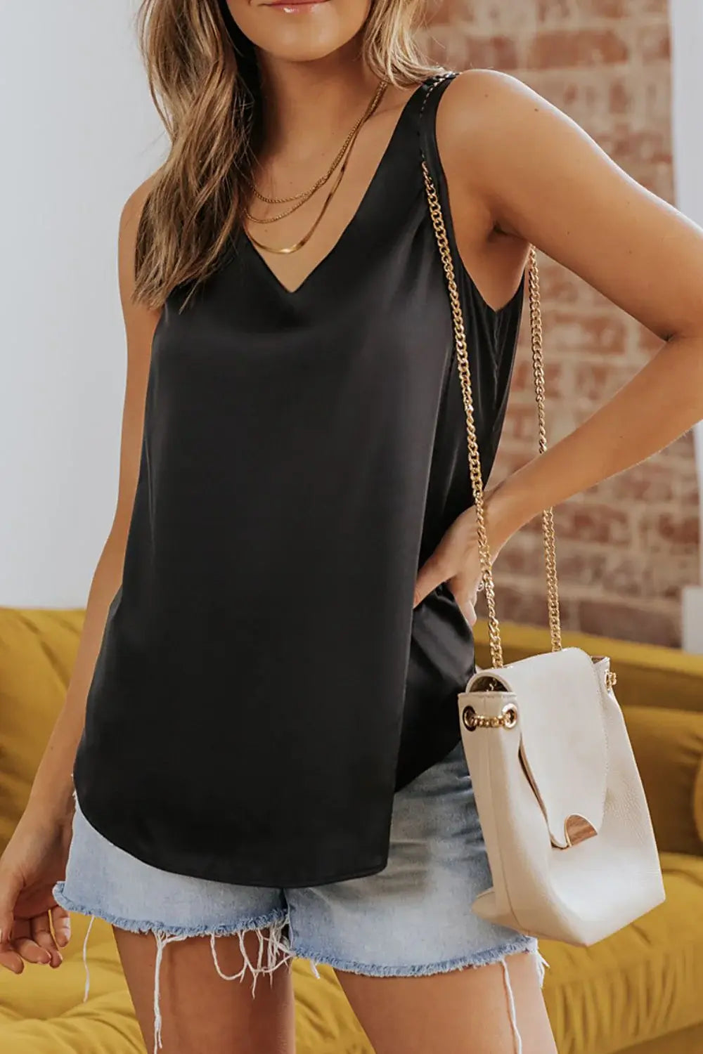 V-Neck Wide Strap Tank - Trendsi - Flyclothing LLC