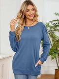 Ruched Shoulder Round Neck Long Sleeve Sweatshirt - Trendsi - Flyclothing LLC