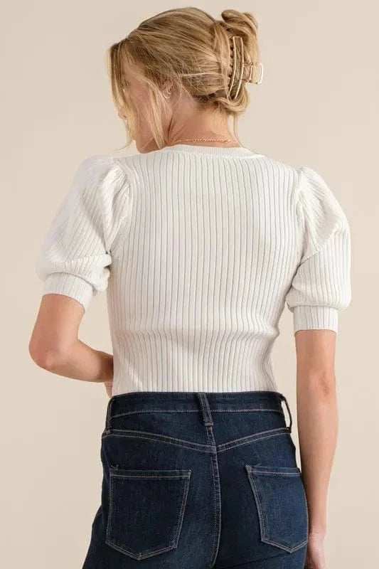 And The Why Puffed Half Sleeve Rib Basic Bodysuit - Trendsi - Flyclothing LLC