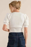 And The Why Puffed Half Sleeve Rib Basic Bodysuit - Trendsi - Flyclothing LLC
