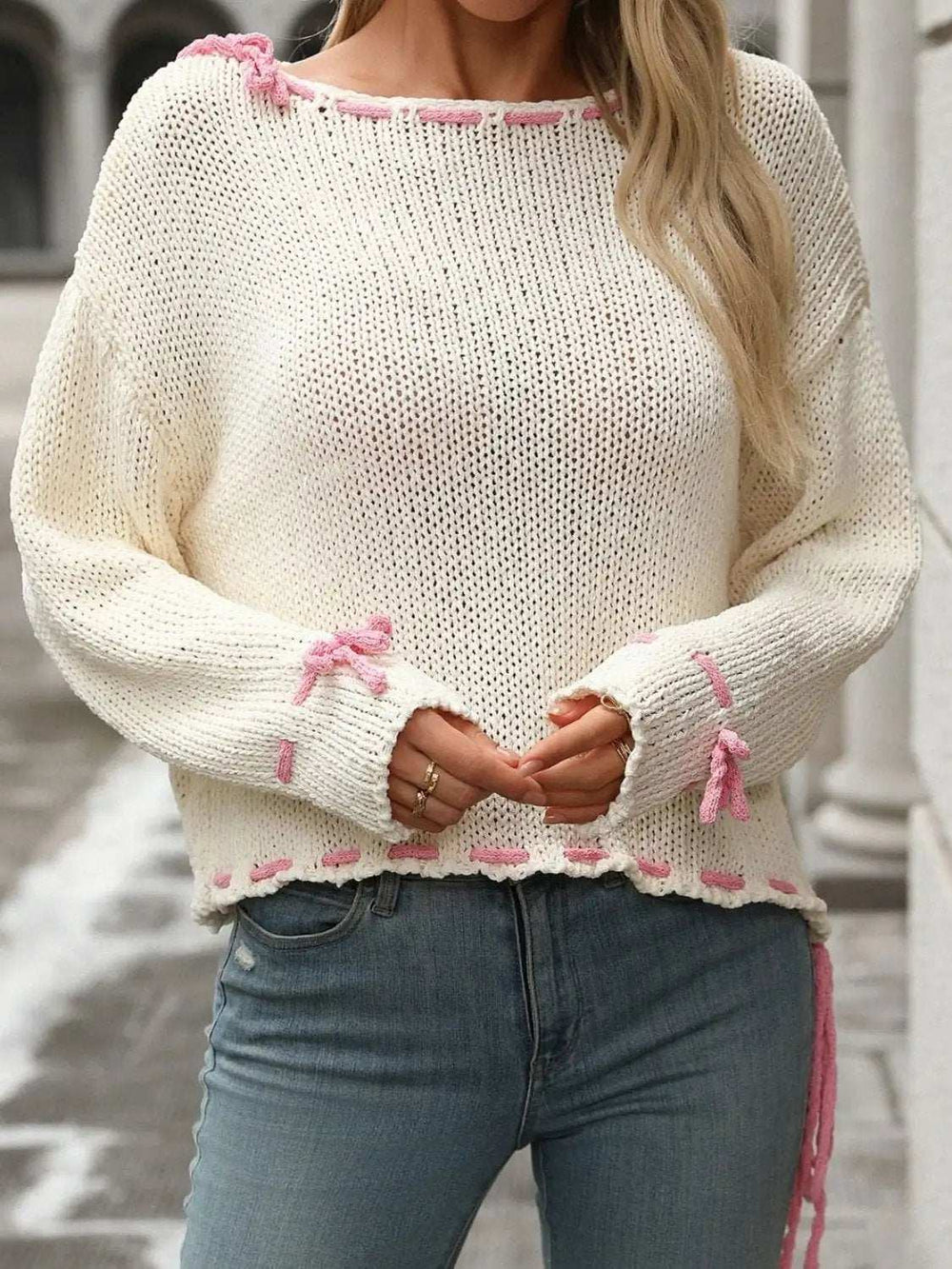 Dropped Shoulder Long Sleeve Sweater - Trendsi - Flyclothing LLC