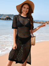Slit Openwork Round Neck Cover-Up - Trendsi - Flyclothing LLC