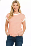 Zenana Striped Round Neck Short Sleeve Contrast Trim T-Shirt - Trendsi - Flyclothing LLC