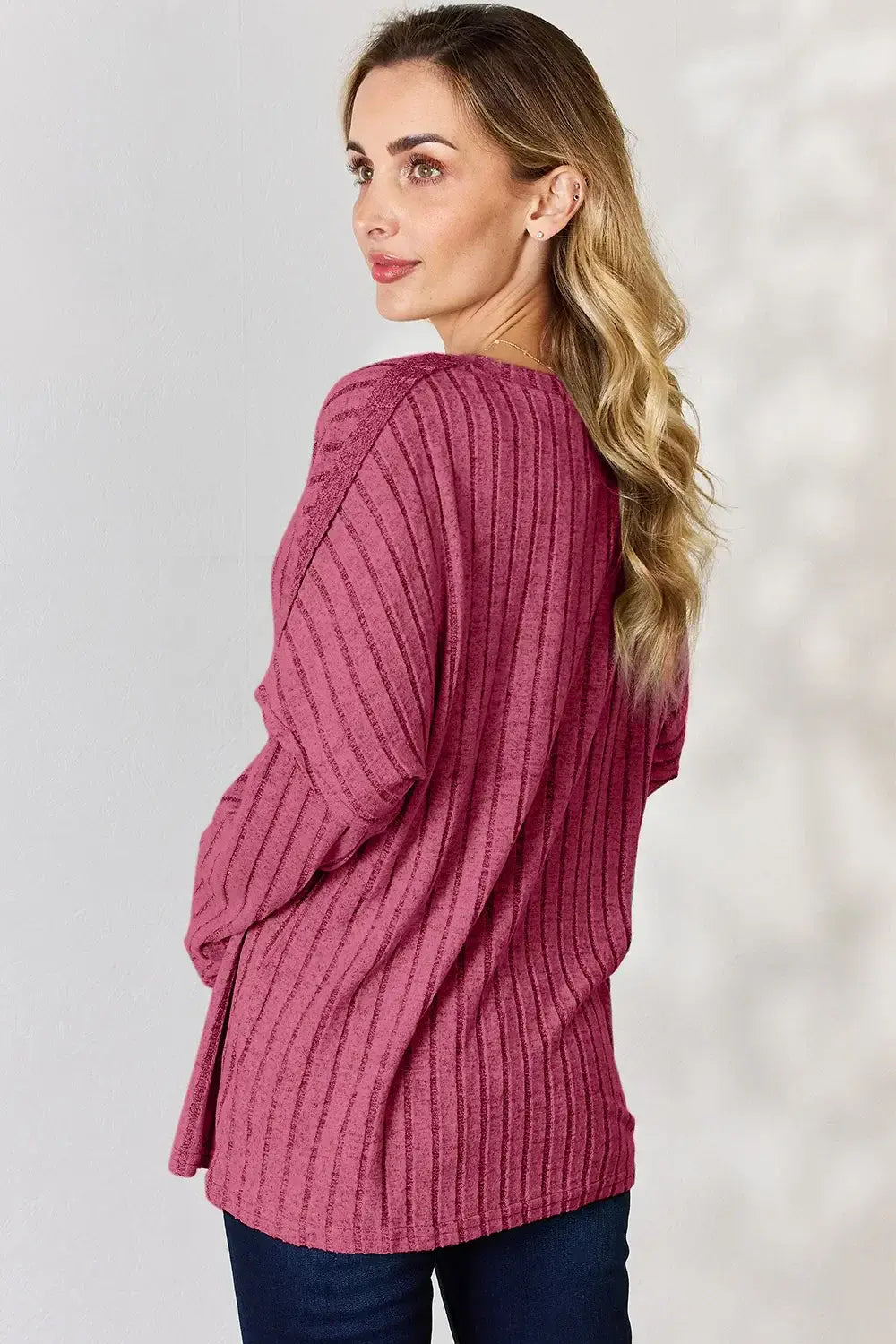 Basic Bae Full Size Ribbed Half Button Long Sleeve T-Shirt - ShopBasicbae - Flyclothing LLC