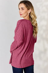 Basic Bae Full Size Ribbed Half Button Long Sleeve T-Shirt - ShopBasicbae - Flyclothing LLC
