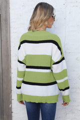 Color Block V-Neck Dropped Shoulder Sweater - Trendsi - Flyclothing LLC