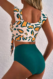 Leopard Print U Neck Knotted High Waist Bikini Set - Trendsi