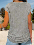 Full Size Half Zip Cap Sleeve T-Shirt - Trendsi - Flyclothing LLC