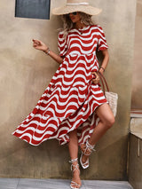 Wavy Striped Round Neck Short Sleeve Dress - Trendsi - Flyclothing LLC
