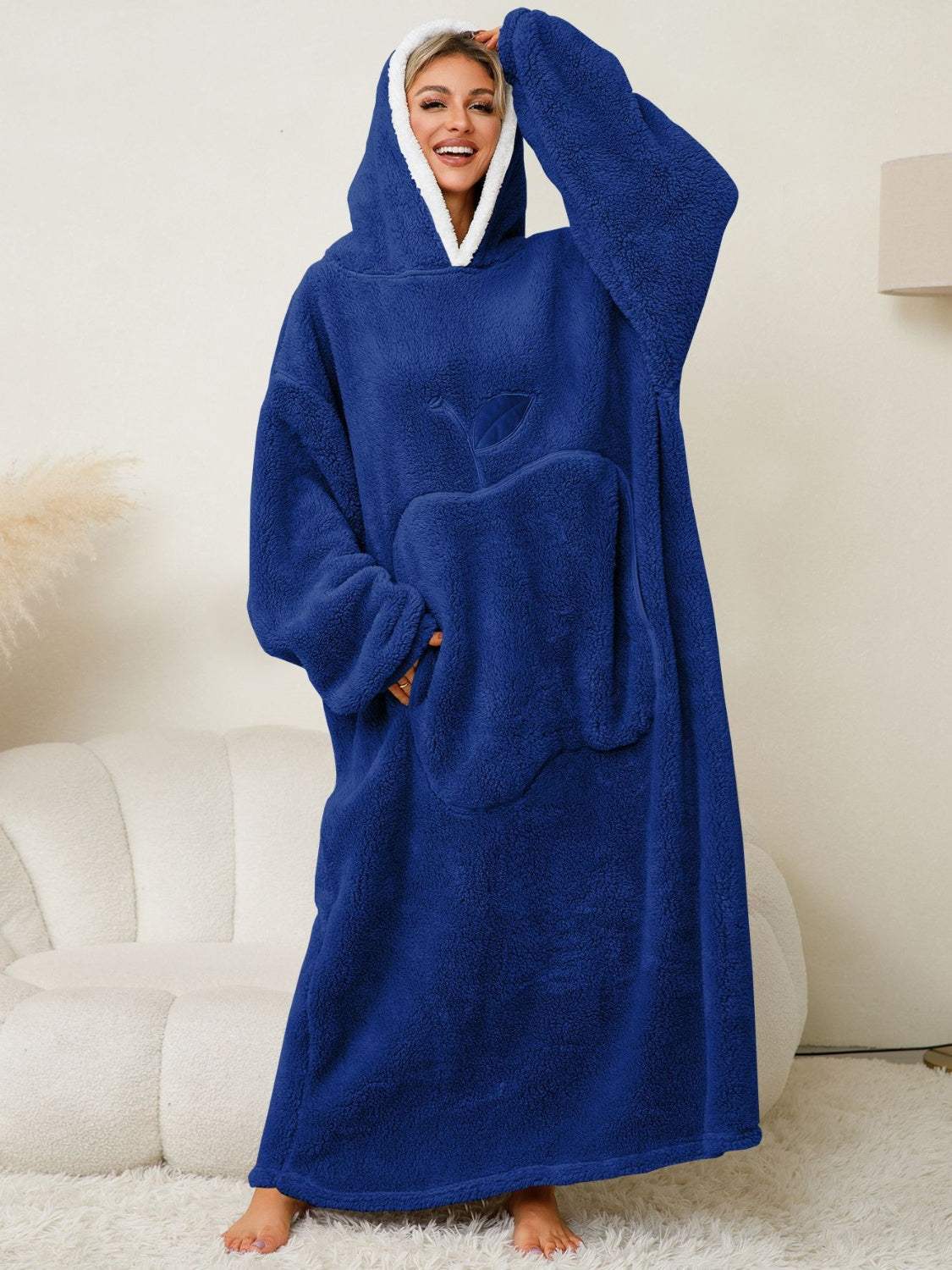 Pocketed Contrast Long Sleeve Hooded Lounge Dress - Trendsi - Flyclothing LLC
