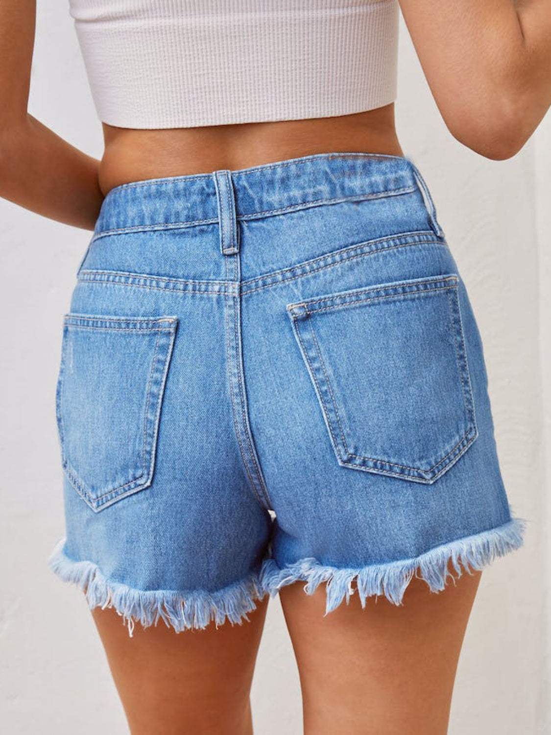 Distressed Raw Hem Denim Shorts - Trendsi - Flyclothing LLC