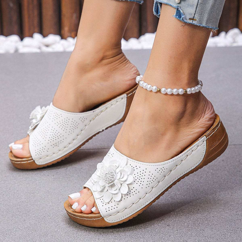 Flower Peep Toe Wedge Sandals - Trendsi - Flyclothing LLC