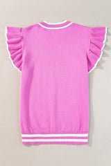 Ruffled Round Neck Cap Sleeve Knit Top - Trendsi - Flyclothing LLC