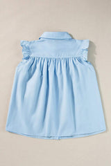 Ruffled Collared Neck Cap Sleeve Shirt - Trendsi - Flyclothing LLC
