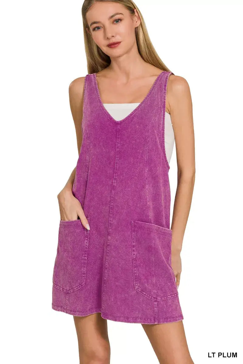 Zenana Acid Washed Overall Knit Mini Dress - Trendsi - Flyclothing LLC
