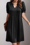 Pin-Tuck Notched Short Sleeve Dress - Trendsi - Flyclothing LLC