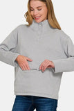 Zenana Turtleneck Half Snap Fleece Sweatshirt - Trendsi