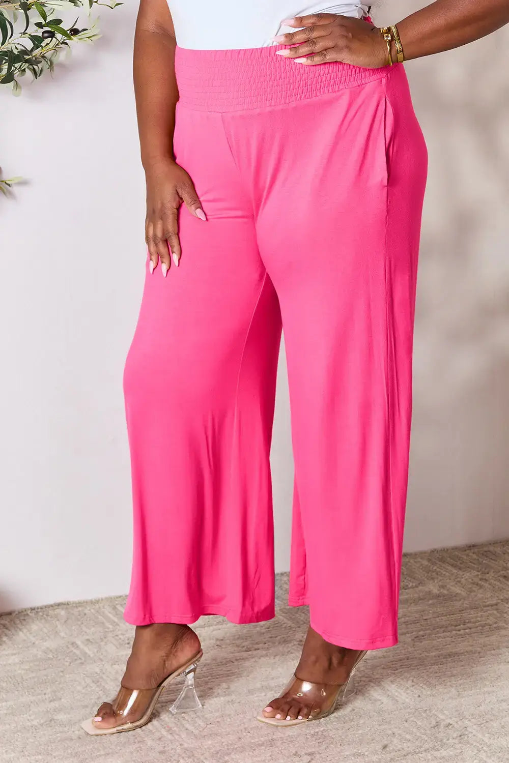Basic Bae Full Size Smocked Wide Waistband Wide Leg Pants - ShopBasicbae - Flyclothing LLC