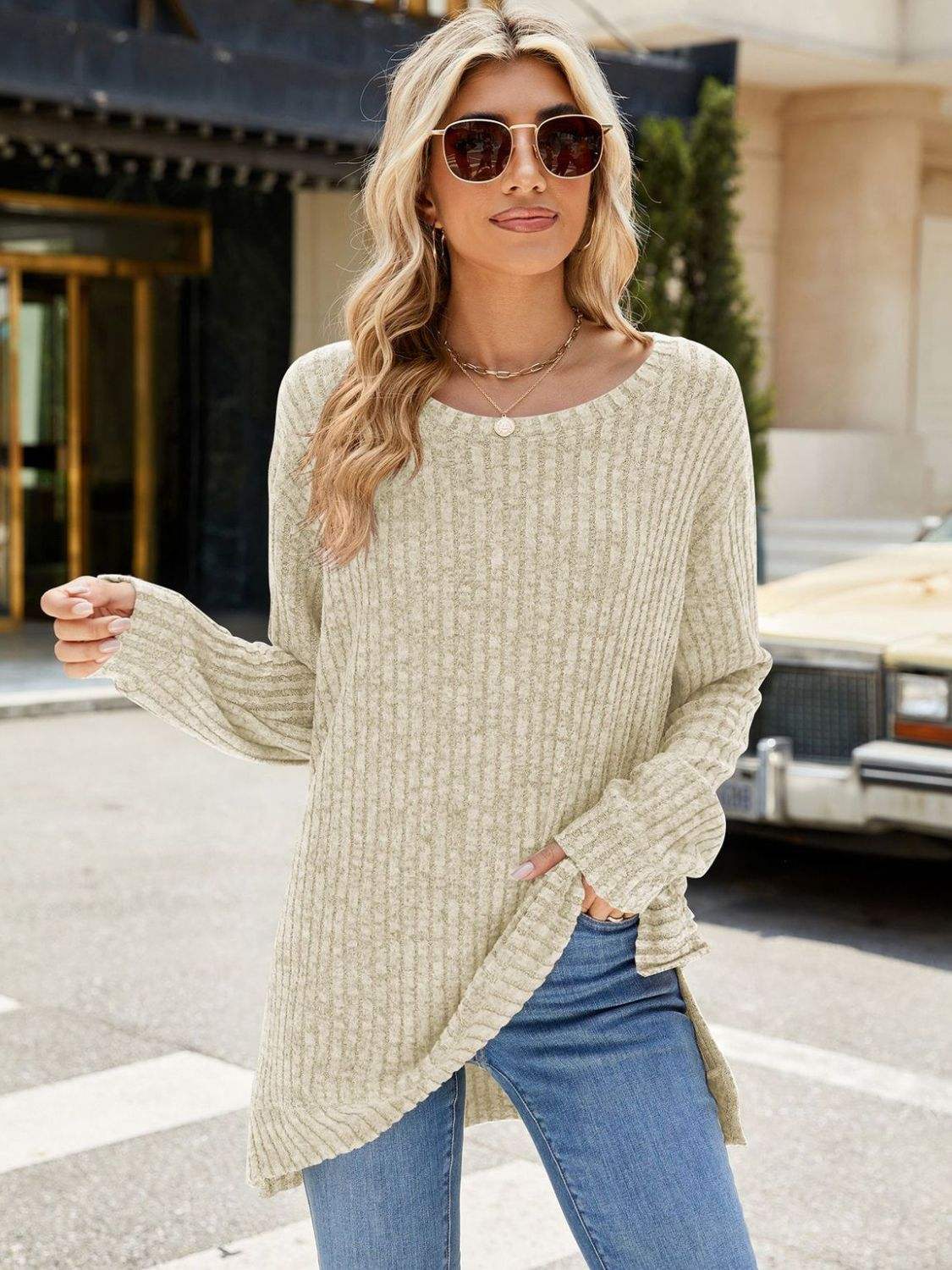 Round Neck Long Sleeve T-Shirt - Trendsi - Flyclothing LLC