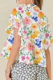Floral Boxy Fit Ruffled Short Sleeve Blouse - Trendsi