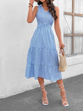 Striped Johnny Collar Sleeveless Midi Dress - Trendsi